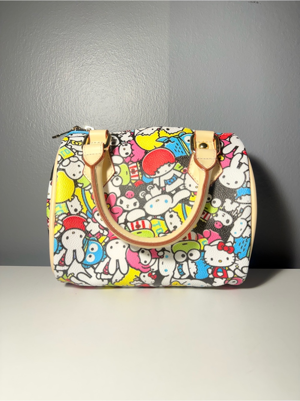 Inspired Cartoo. Multicolor Character Dome Satchel with Beige Trim - Picture 3 of 3